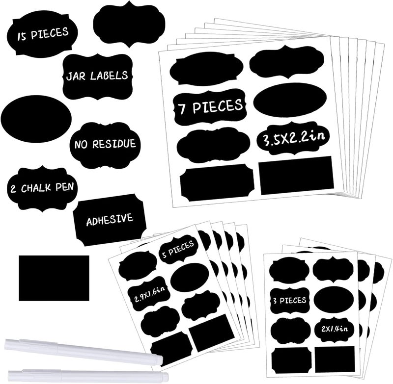 JEFURE 120 Pcs Chalkboard Labels for Storage Bins, Waterproof, Reusable Chalk Tag for Mason Jar, Party Decoration, Craft Rooms, 2 Liquid Chalk Markers - Image 1